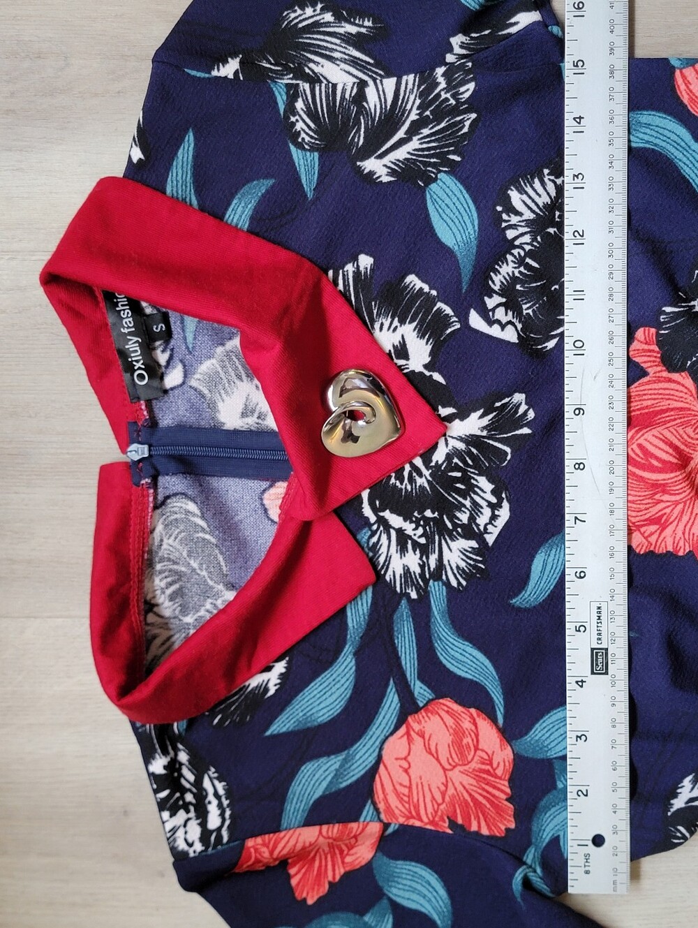 Oxiuly Fashion Floral Midi Bodycon Dress with Red Peter Pan Collar - Size S - Picture 2 of 11